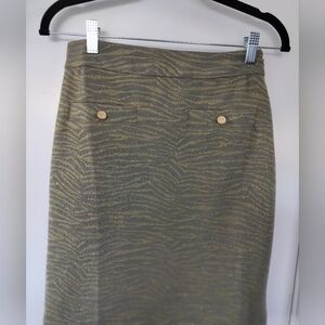 Michael Kors Army Green Gold Metallic Animal Print Pencil Skirt NWT Size Small